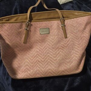 Nine West Pink and Tan Chevron Tote